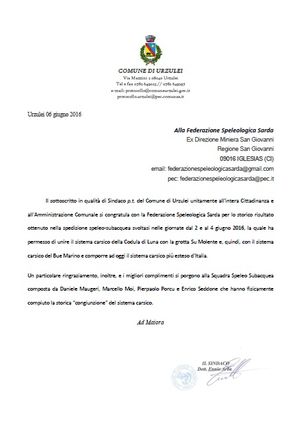 Sindaco Urzulei - complimenti giunzione