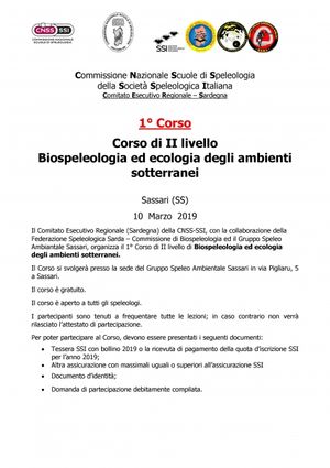Corso di II livello di Biospeleologia e ecologia degli ambienti sotterranei